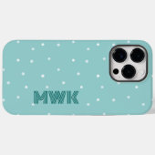 ティール(緑がかった色)ブルーモノグラム Case-Mate iPhoneケース (裏面 (横))