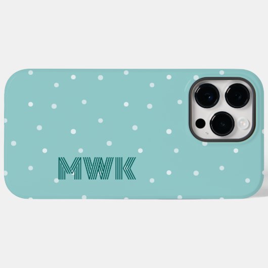 ティール(緑がかった色)ブルーモノグラム Case-Mate iPhoneケース (裏面 (横))