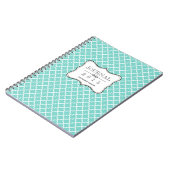 ティール（緑がかった色）ブルーモロッコタイルパーソナライズされた雑誌 ノートブック (左側)