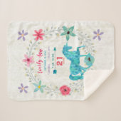ティール（緑がかった色）ブルーユニコーンベビーガール誕生統計ウォーターカラー シェルパブランケット (正面(横))