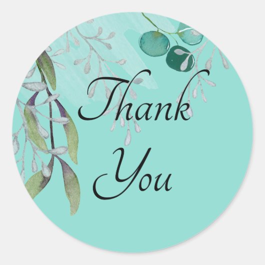 ティール(緑がかった色)ブルーユーカリプトゥスウォーターカラー ラウンドシール (正面)