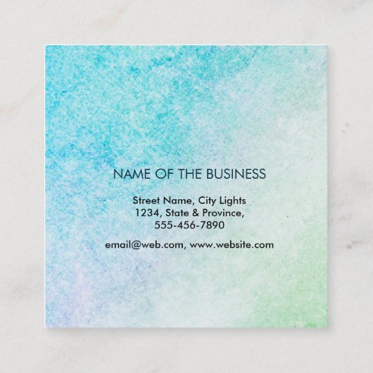 ティール(緑がかった色)ブルーヨガインストラクターロータスウォーターカラービーチ スクエア名刺 (裏面)