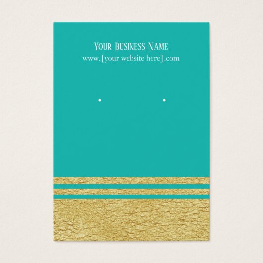 ティール（緑がかった色）ブルーラックスフェイク金ゴールドイヤリングディスプレイカード (正面)