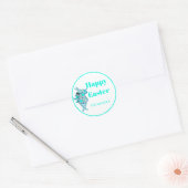 ティール(緑がかった色)ブルーラビットイースターステッカー。 ラウンドシール (封筒)