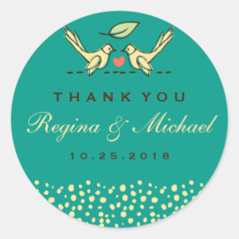 ティール（緑がかった色）ブルーラブバーズドードル結婚式の引き出物シール ラウンドシール