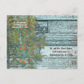 ティール(緑がかった色)ブルーラブバードツリーに座って日付を保存 案内ポストカード (裏面)