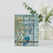 ティール(緑がかった色)ブルーラブバードツリーに座って日付を保存 案内ポストカード (スタンド正面)