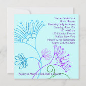 ティール（緑がかった色）ブルーラベンダーパープルブライダルシャワー 招待状 (裏面)