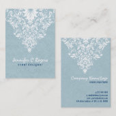 ティール(緑がかった色)ブルーリネンテクスチャホワイトフローラレース 名刺 (正面/裏面)