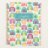 ティール(緑がかった色)ブルーレインボーズ&サンズパターン新学期 プランナー手帳 (正面)