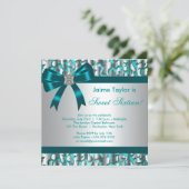 ティール(緑がかった色)ブルーレオパードスウィート16バースデーパーティー 招待状 (スタンド正面)