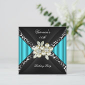 ティール(緑がかった色)ブルーレオパードパールダイヤモンドバースデーパーティー 招待状 (スタンド正面)