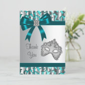 ティール(緑がかった色)ブルーレオパードマスカレードパーティーサンキューカード サンキューカード (スタンド正面)