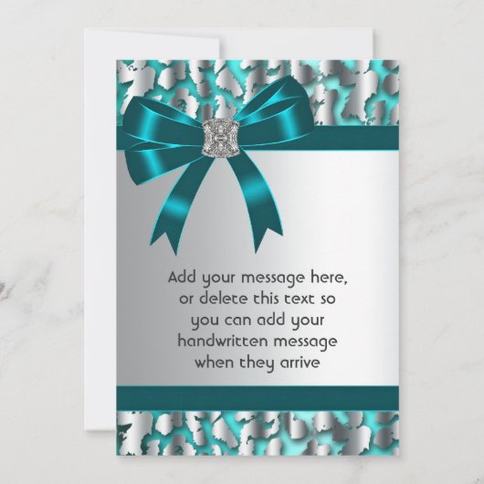 ティール(緑がかった色)ブルーレオパードマスカレードパーティーサンキューカード サンキューカード (裏面)