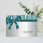 ティール（緑がかった色）ブルーレオパードRSVPカード 出欠カード (スタンド正面)