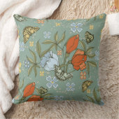 ティール（緑がかった色）ブルーレッドチューリップイエロー蝶 クッション (ブランケット)