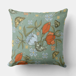 ティール（緑がかった色）ブルーレッドチューリップイエロー蝶 クッション