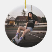 ティール（緑がかった色）ブルーレトロクアッドローラースケート写真 セラミックオーナメント (裏面)