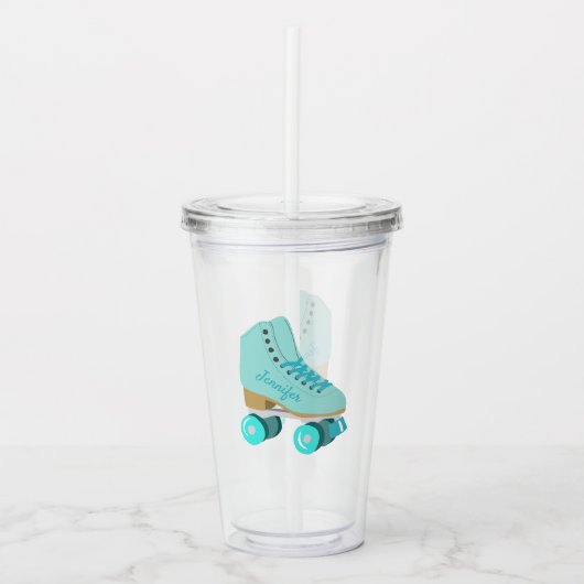 ティール(緑がかった色)ブルーレトロクワッドローラスケートパーソナライズされた アクリルタンブラー (正面)