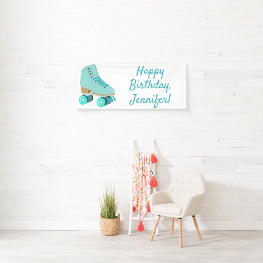 ティール(緑がかった色)ブルーレトロクワッドローラスケートパーソナライズされた 横断幕 (インサイチュ)