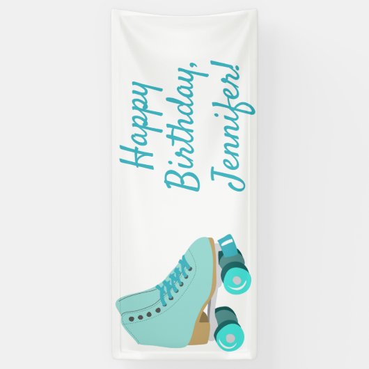 ティール(緑がかった色)ブルーレトロクワッドローラスケートパーソナライズされた 横断幕 (縦)