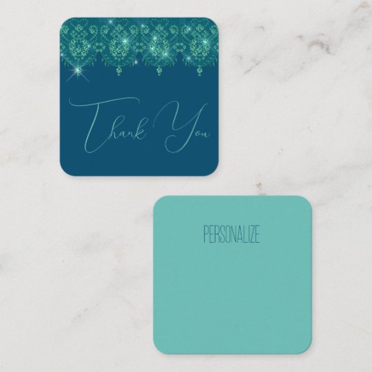 ティール(緑がかった色)ブルーレースダイヤモンド輝くルックエレガント ノートカード (正面/裏面)