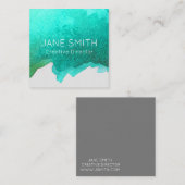 ティール(緑がかった色)ブルーロゴ水色モダンクリエイティブ業 スクエア名刺 (正面/裏面)