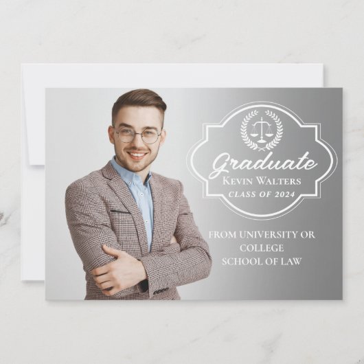 ティール（緑がかった色）ブルーロースクール卒業パーティー写真 招待状 (正面)