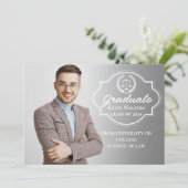 ティール(緑がかった色)ブルーロースクール卒業パーティー写真 招待状 (スタンド正面)