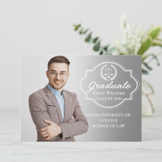 ティール（緑がかった色）ブルーロースクール卒業パーティー写真 招待状 (スタンド正面)