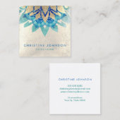 ティール(緑がかった色)ブルーロータスフラワーエステティシャン スクエア名刺 (正面/裏面)