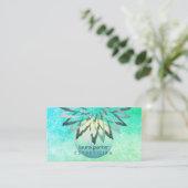 ティール（緑がかった色）ブルーロータスフラワーボーティシャン美容師 名刺 (スタンド正面)