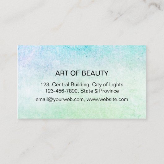 ティール（緑がかった色）ブルーロータスフラワーボーティシャン美容師 名刺 (裏面)