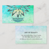 ティール（緑がかった色）ブルーロータスフラワーボーティシャン美容師 名刺 (正面/裏面)
