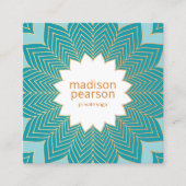 ティール(緑がかった色)ブルーロータスマンダラフラワーヨガ先生 スクエア名刺 (正面)