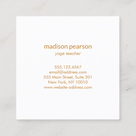 ティール(緑がかった色)ブルーロータスマンダラフラワーヨガ先生 スクエア名刺 (裏面)