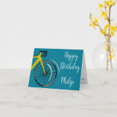 ティール（緑がかった色）ブルーロードバイクサイクリスト誕生日カード カード (黄色い花)