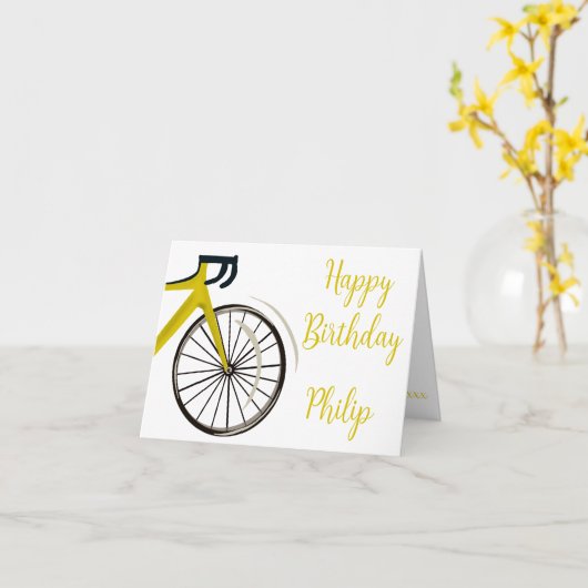 ティール（緑がかった色）ブルーロードバイクサイクリスト誕生日カード カード (黄色い花)