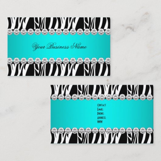 ティール(緑がかった色)ブルーワイルドゼブラブラックダイヤモンドルックイメージ 名刺 (正面/裏面)