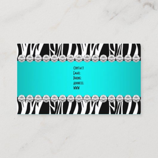 ティール（緑がかった色）ブルーワイルドゼブラブラックダイヤモンドルックイメージ 名刺 (裏面)