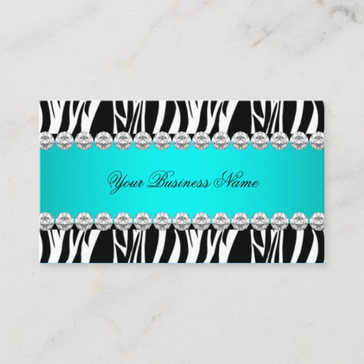 ティール(緑がかった色)ブルーワイルドゼブラブラックダイヤモンドルックイメージ 名刺 (正面)