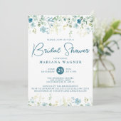 ティール(緑がかった色)ブルーワイルドフラワーズブライダルシャワー 招待状 (スタンド正面)