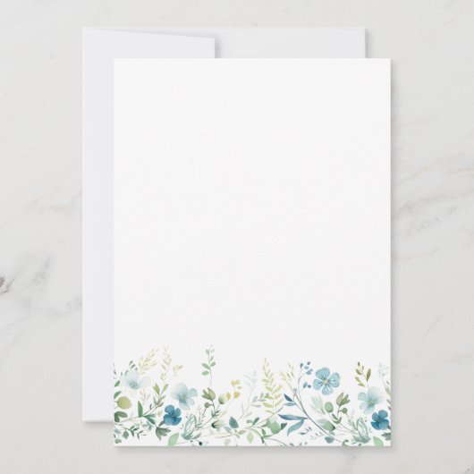 ティール(緑がかった色)ブルーワイルドフラワーズブライダルシャワー 招待状 (裏面)