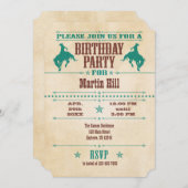 ティール(緑がかった色)ブルーヴィンテージカウボーイ誕生日招待状 招待状 (正面/裏面)