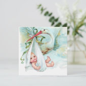 ティール（緑がかった色）ブルーヴィンテージストークベビーシャワー 招待状 (スタンド正面)