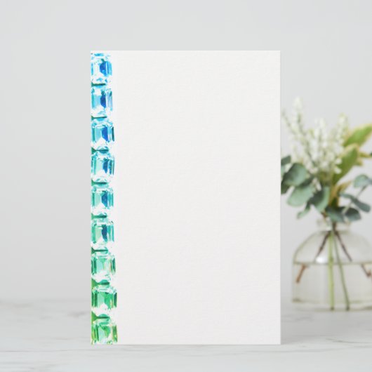 ティール(緑がかった色)ブルーヴィンテージダイヤモンド、ティール(緑がかった色)ブルー宝石 便箋 (スタンド正面)