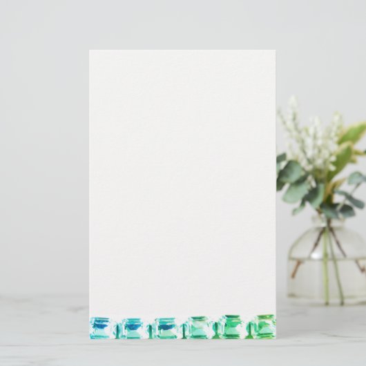 ティール(緑がかった色)ブルーヴィンテージダイヤモンド、ティール(緑がかった色)ブルー宝石 便箋 (スタンド正面)