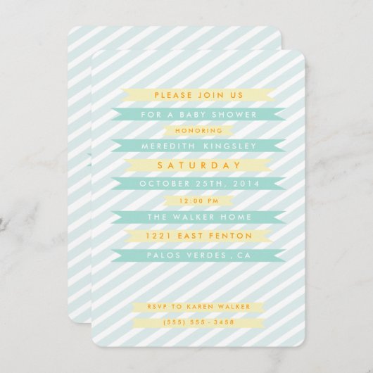 ティール(緑がかった色)ブルーヴィンテージバナーベビーシャワー招待状 招待状 (正面/裏面)