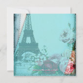 ティール（緑がかった色）ブルーヴィンテージパリベビーシャワー 招待状 (裏面)