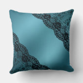 ティール（緑がかった色）ブルーヴィンテージレース装飾枕 クッション (裏面)